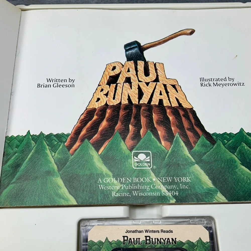 Vintage 1990 Paul Bunyan Rabbit Ears Book and Cassette Jonathan Winters Golden